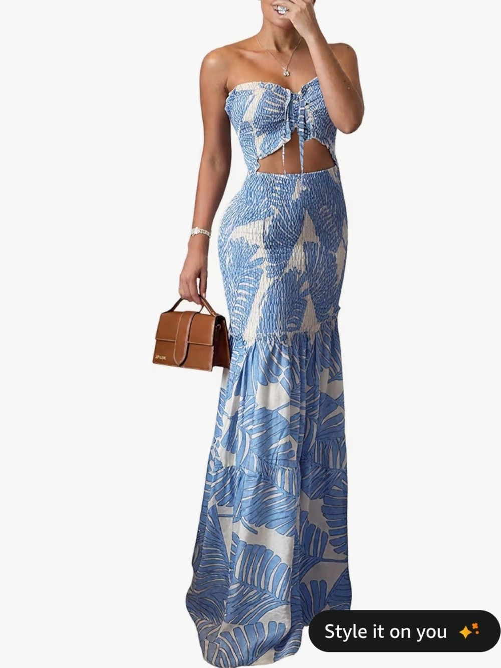 CHICME Floral Printed Tie Ruched Shirred Bandeau Slim Fit Ruffle Hem Dress.NWOT - Picture 2 of 6